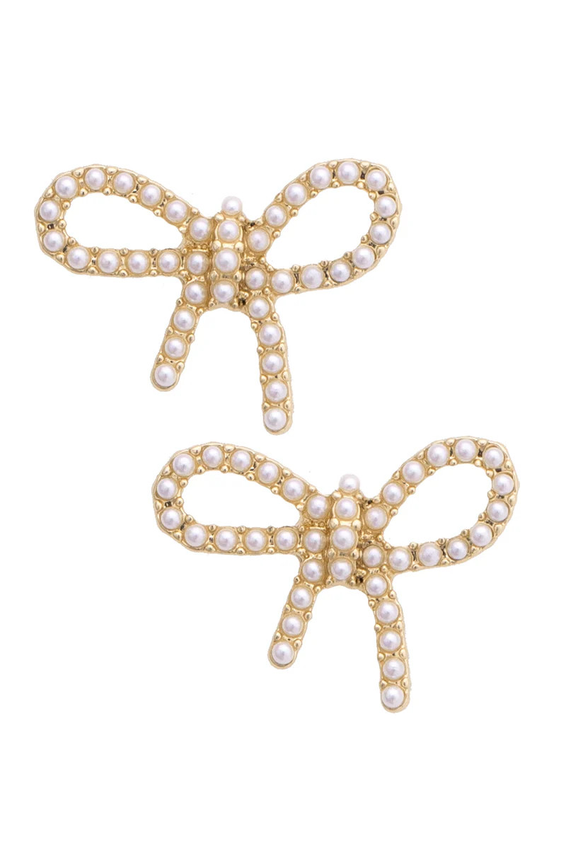 Naomi Pearl Studded Bow Earrings in Ivory | CANVAS