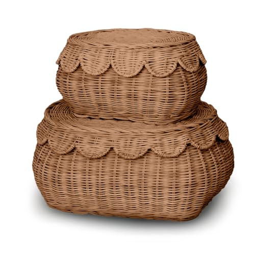 BEBE BASK The Original Scalloped Basket Set Of 2 - Small Scallop Basket - 15 x 10 x 6 In - Hand-Woven & Award-Winning - Elegant Wicker With Scalloped Edge Lid - Nursery Storage - (Mocca) | Amazon (US)