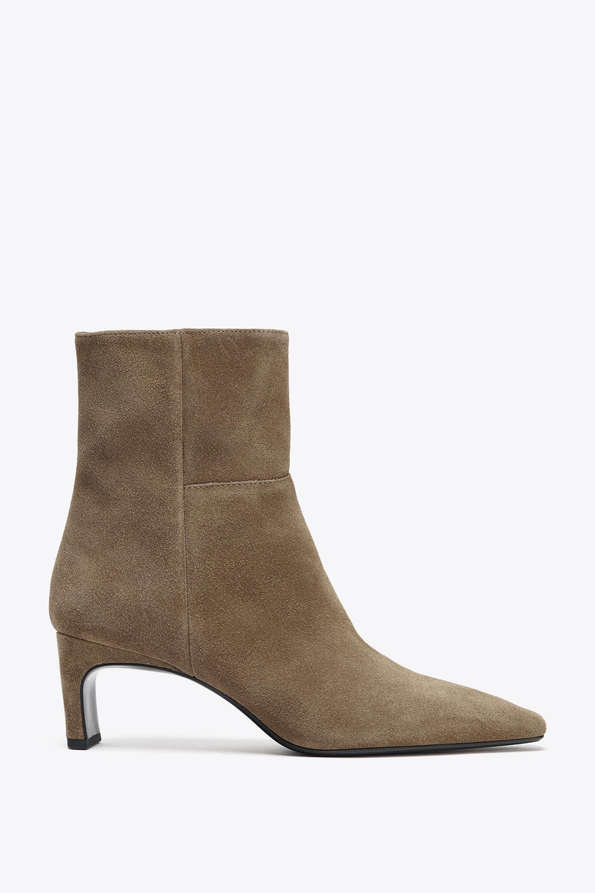 SUEDE KITTEN HEEL ANKLE BOOTS | Zara UK