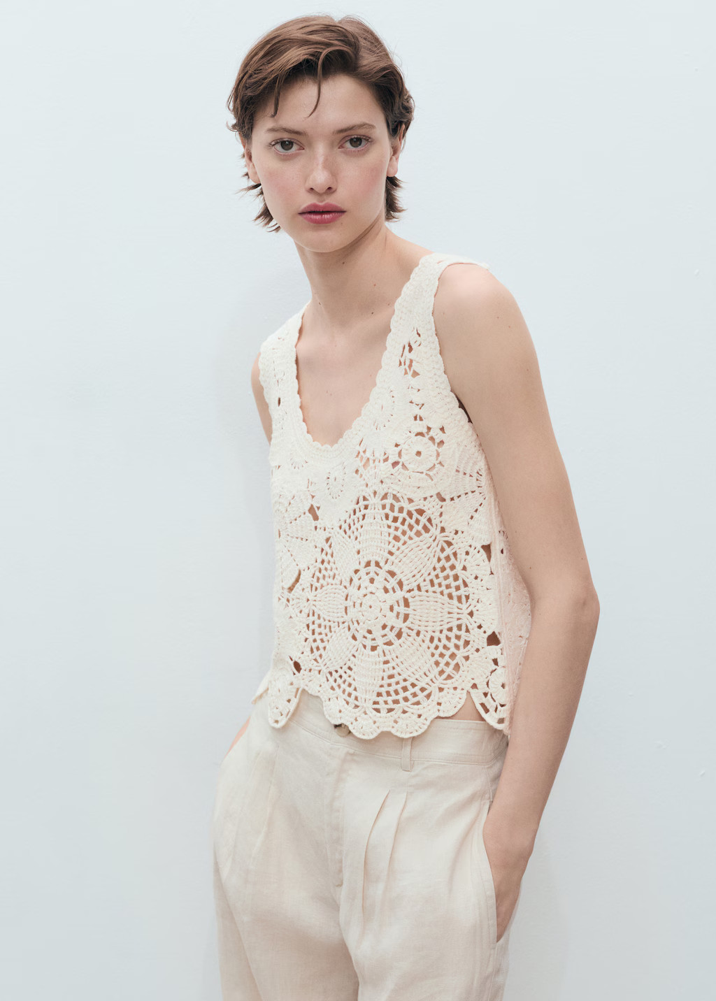 Crochet top with flowers - Women | MANGO USA | Mango (US/MX/AU)