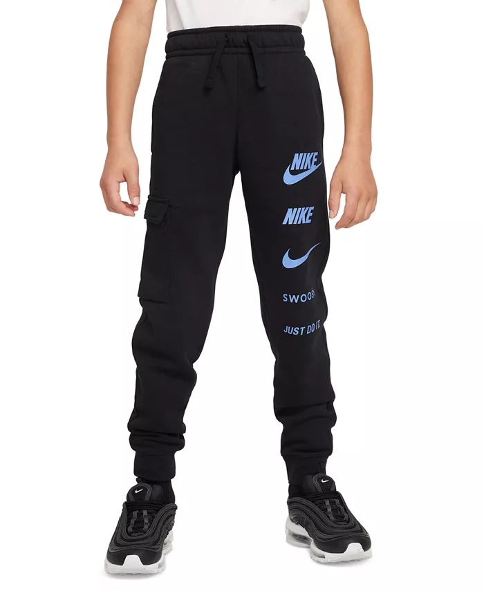 Nike Big Kids Sportswear Standard-Fit Logo-Print Fleece Cargo Joggers - Macy's | Macy's