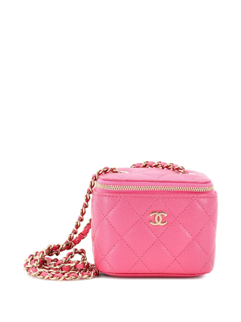 CHANEL Pre-Owned Classic Vanity Case with Chain Quilted Caviar Mini pouch - Pink | Farfetch Global