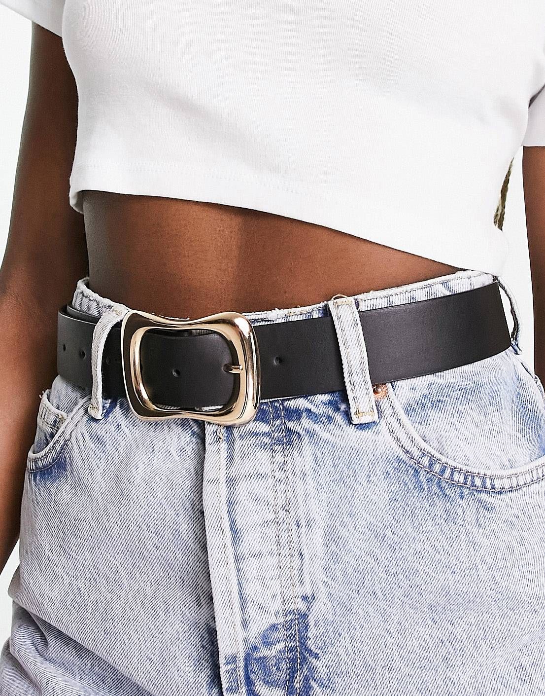 ASOS DESIGN wavy buckle belt in black | ASOS (Global)