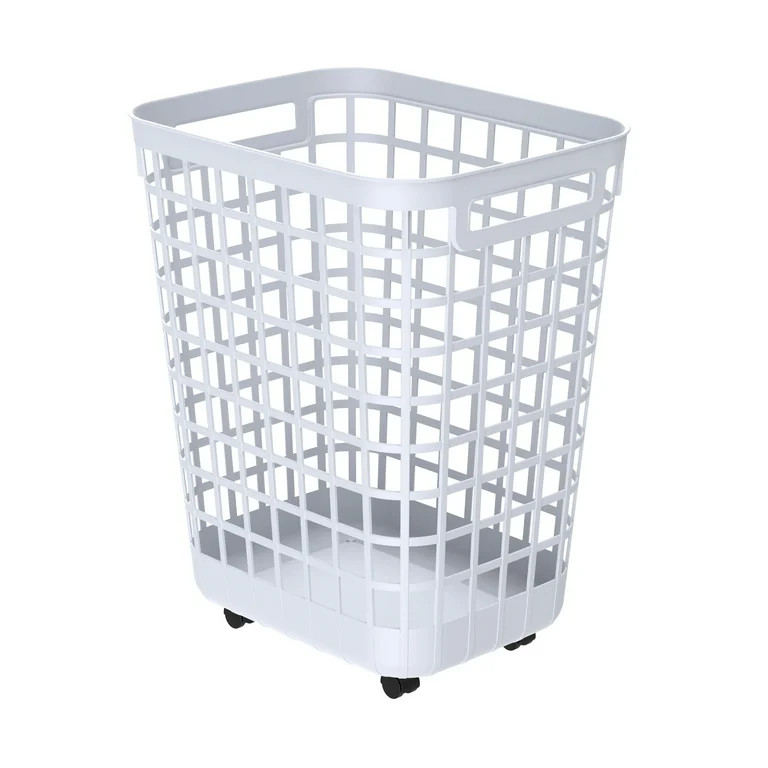 Mainstays 2.6-Bushel White Rolling Laundry Hamper with Easy-Clean Plastic and Smooth-Glide Wheels | Walmart (US)