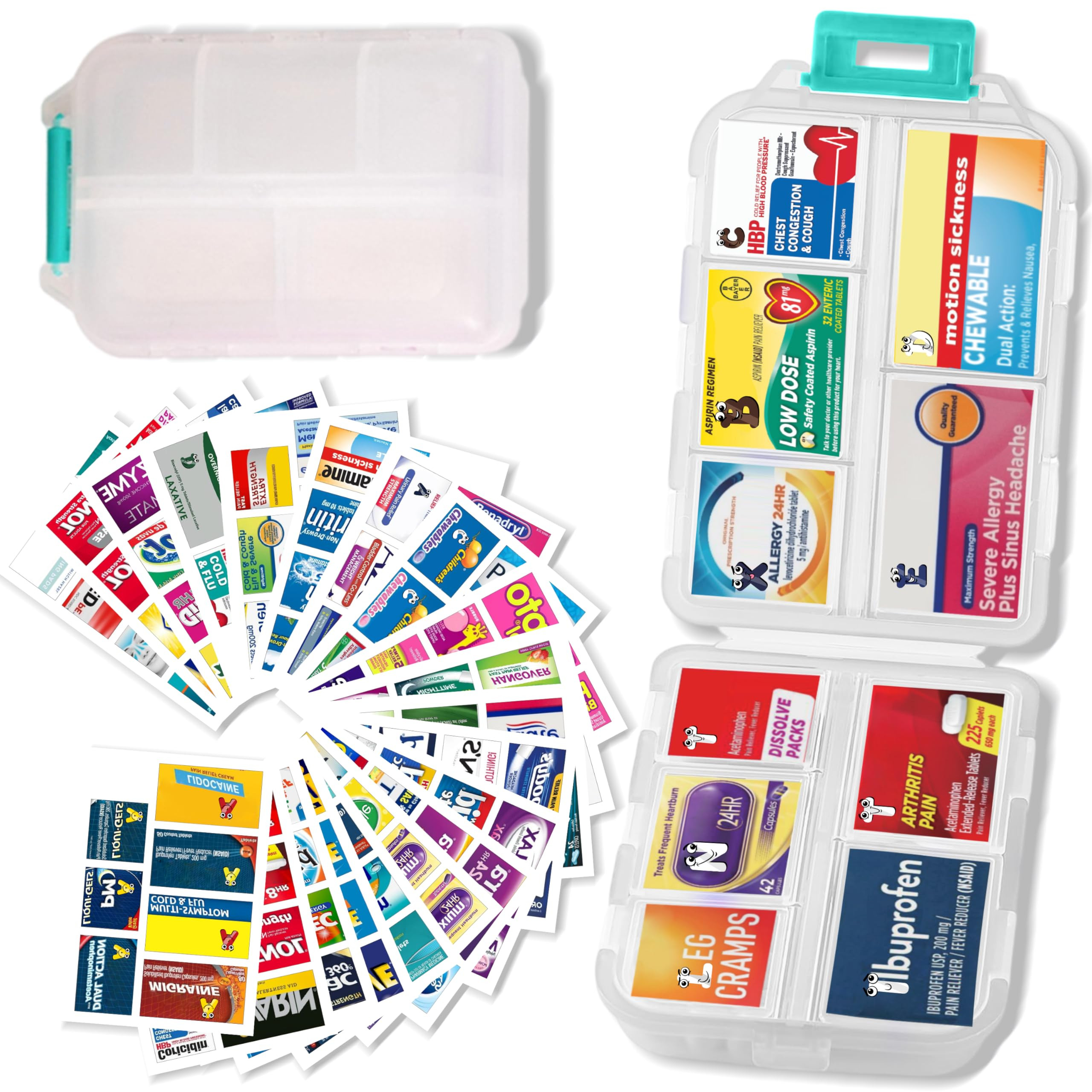 Pill Organizer with Medicine Labels Travel Daily Pill Container Mini Medication Organizer Storage... | Amazon (US)
