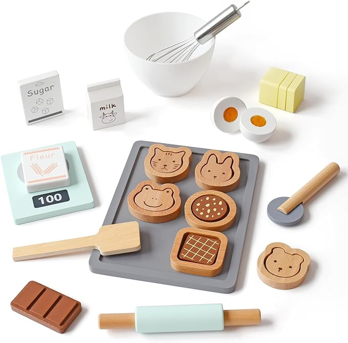 PairPear Wooden Toy Cookies and Baking Set,Kids 28 Pieces Play Food Toy Kitchen Playset,Pretend P... | Amazon (US)