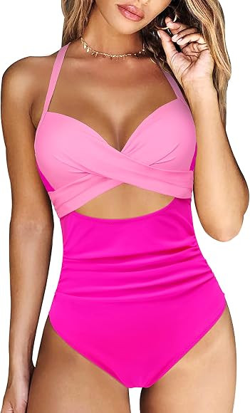 RXRXCOCO Women Cutout One Piece Swimsuit Tummy Control Cross Back Bathing Suit | Amazon (US)