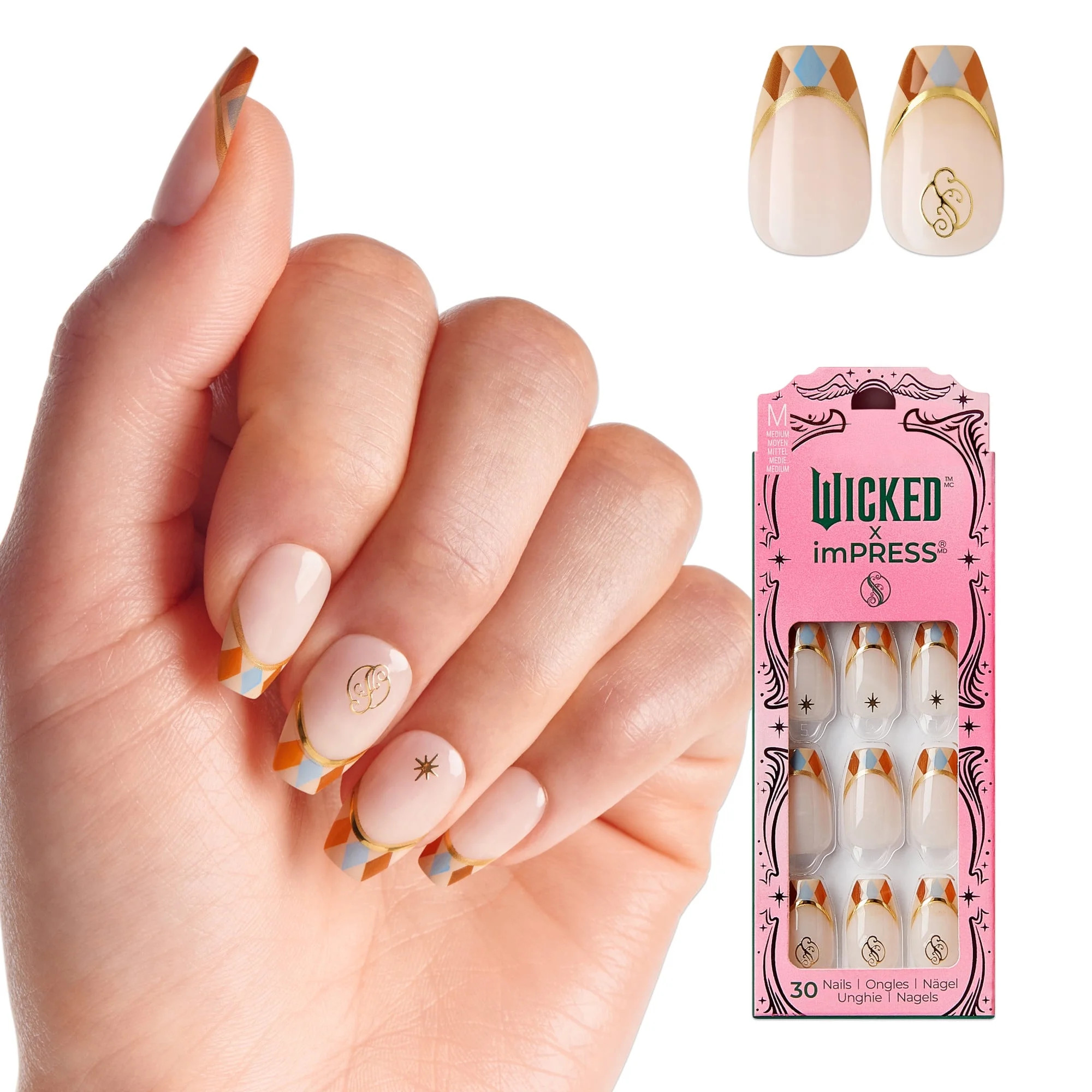 WICKED X imPRESS Press on Nails, Jolly Old Shiz, Multicolor, Medium Coffin, 30 Count - Walmart.co... | Walmart (US)