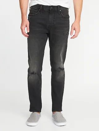 Relaxed Slim Built-In Flex Distressed Black Jeans For Men | Old Navy (US)