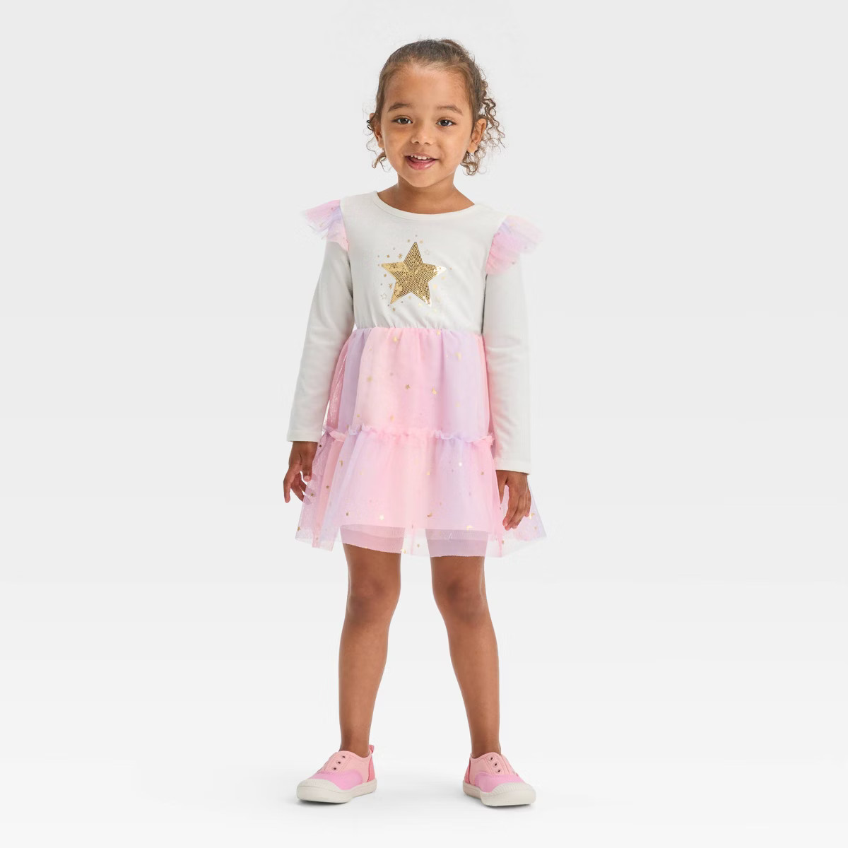 Toddler Girls' Star Long Sleeve Dress - Cat & Jack™ Cream | Target
