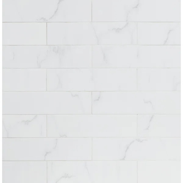 Classique White Carrara 4" x 16" Ceramic Marble Look Subway Wall Tile | Wayfair North America