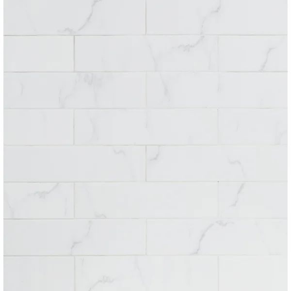 Classique White Carrara 4" x 16" Ceramic Marble Look Subway Wall Tile | Wayfair North America