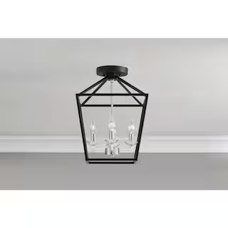 Home Decorators Collection Weyburn 16.5 in. 4-Light Black and Chrome Farmhouse Semi-Flush Mount C... | The Home Depot