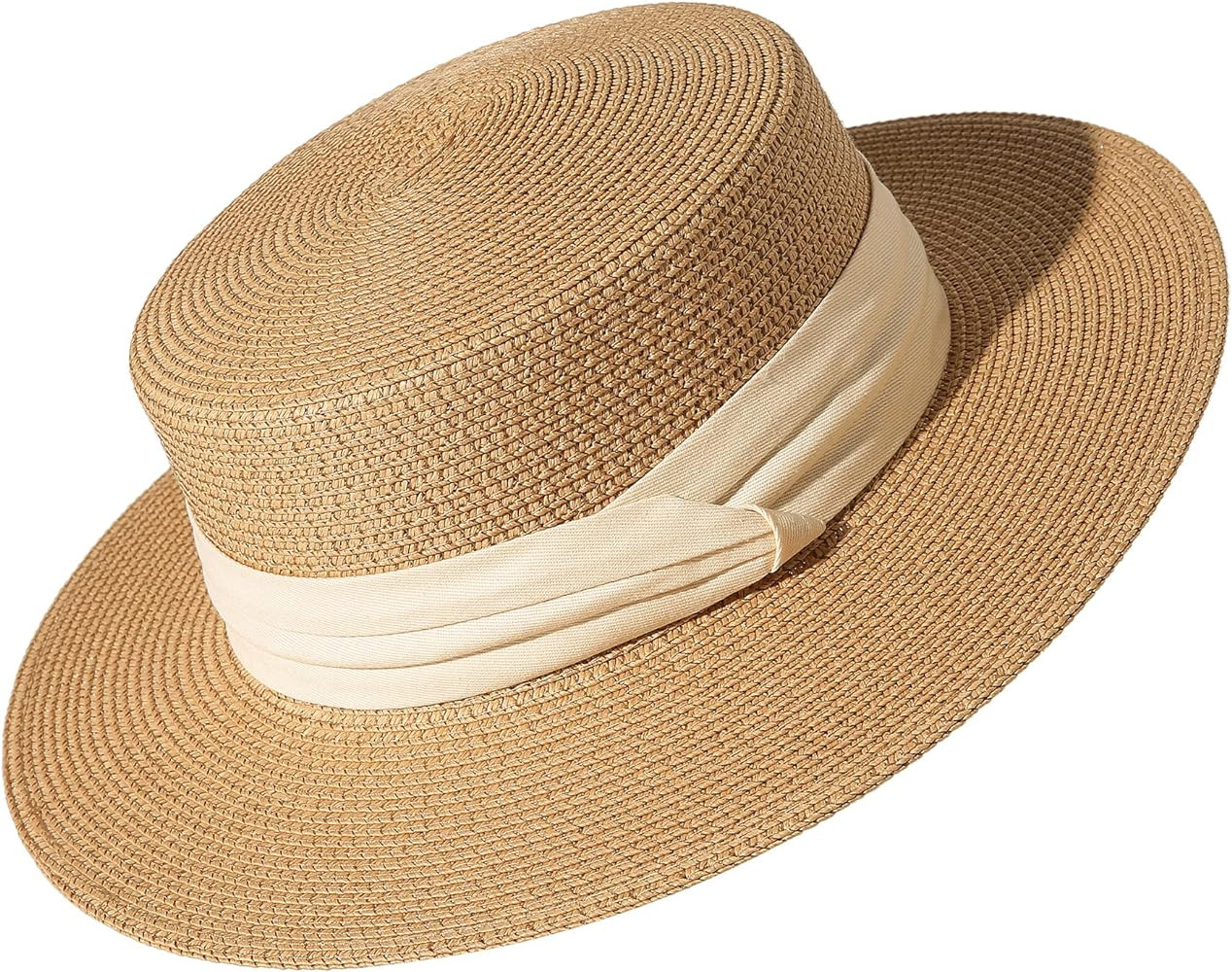 Lanzom Sun Hats for Women Wide Brim Straw Boater Hat Foldable Packable Beach Hat for Summer Fit S... | Amazon (US)