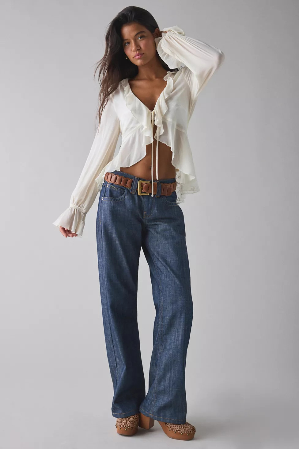 Kimchi Blue Dream Catcher Ruffle Bell Sleeve Flyaway Blouse | Urban Outfitters (US and RoW)