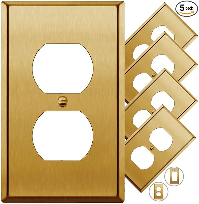 BRASS Metal Gold Outlet Cover or Light Switch Cover Wall Plate Corrosion Resistant Single Duplex ... | Amazon (US)