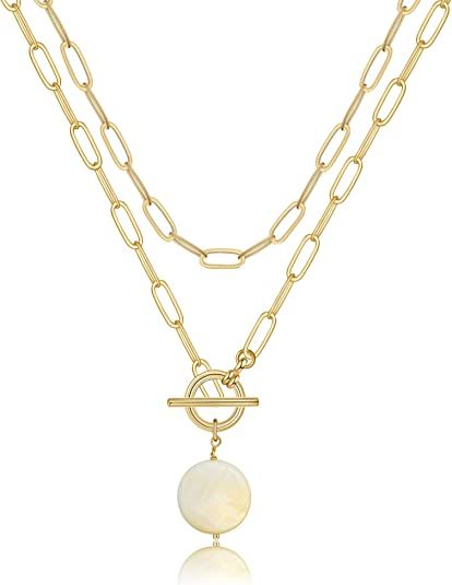 Gold Layered Necklaces for Women, 14K Gold Plated Vintage Evil Eye Queen Elizabeth Bee Sun and Mo... | Amazon (US)