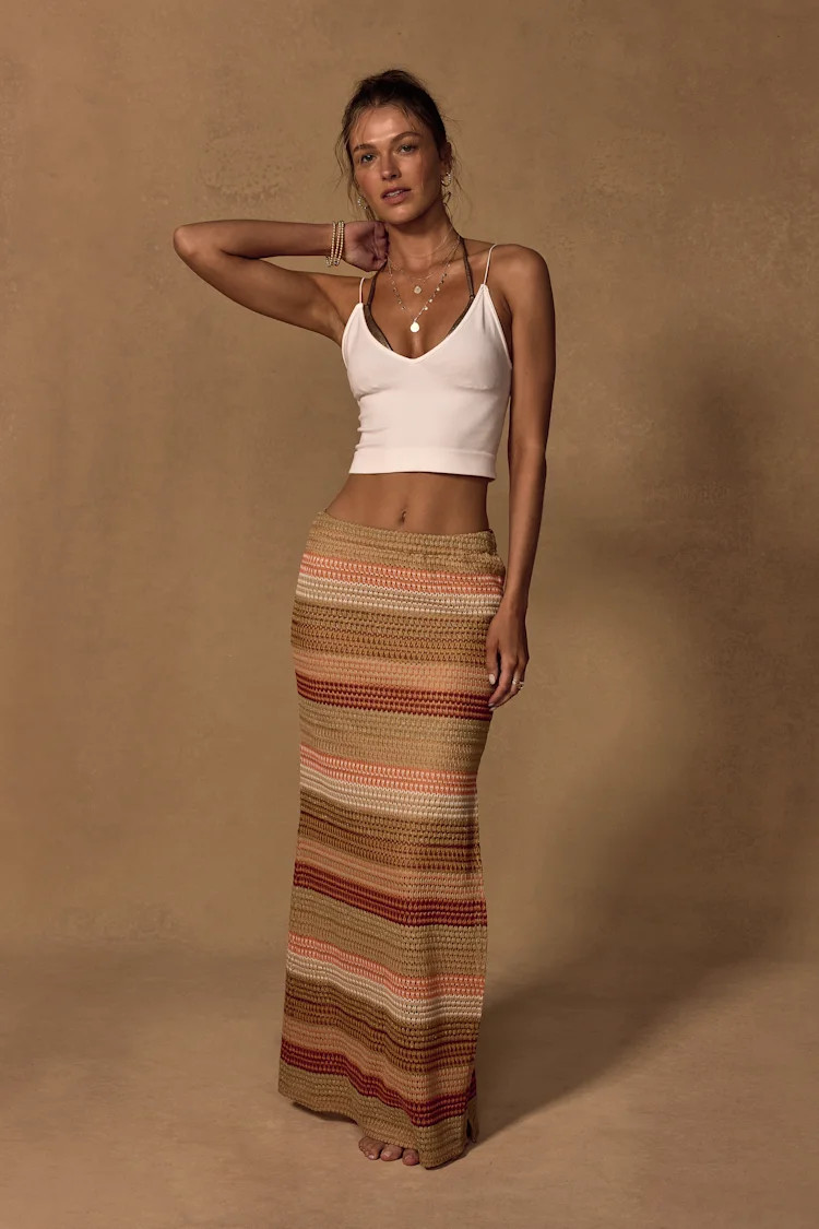 Lailey Tan Multi Striped Crochet Maxi Skirt | Lulus