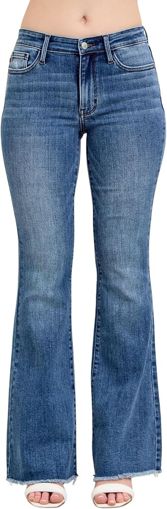 Judy Blue Mid Rise Vintage Fray Hem Flare, Inseam 33" | Amazon (US)