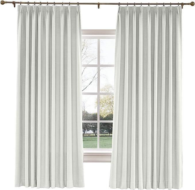 TWOPAGES 52 W x 96 L inch Pinch Pleat Darkening Drapes Faux Linen Curtains with Blackout Lining D... | Amazon (US)