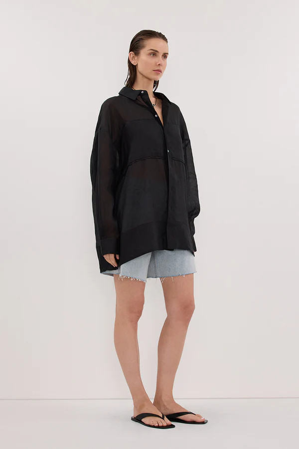 KAI BLACK OVERSIZED RAMIE LONG SLEEVE SHIRT | DISSH
