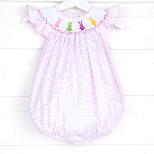 Peeps Smocked Bubble Candy Pink Polka Dot | Classic Whimsy