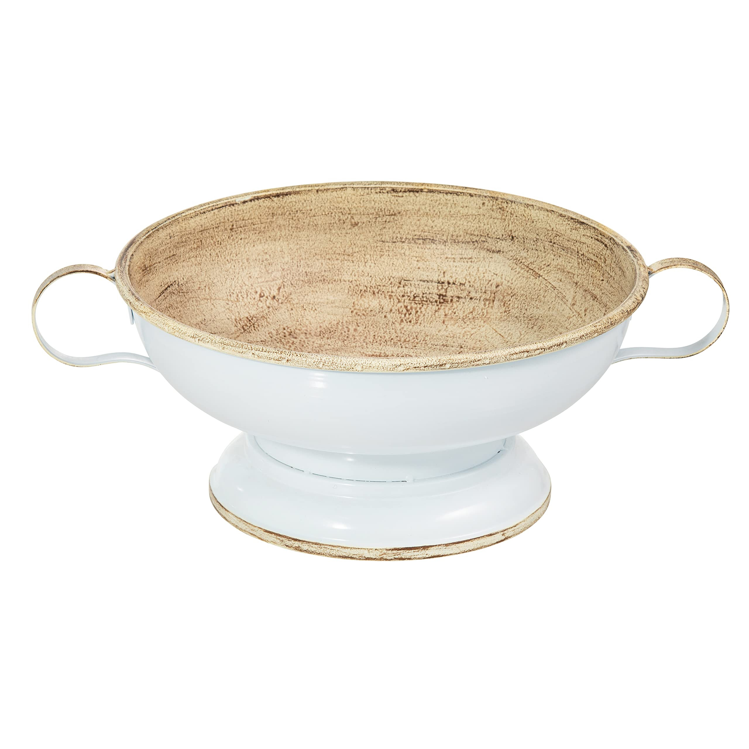 Ka Home Distressed Metal Bowl for Decorative Centerpiece, Table, Home Decor - Rustic White Large Foo | Amazon (US)