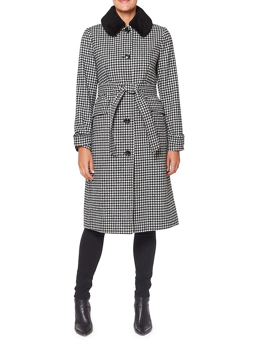kate spade new york Women's Gingham Single Breasted Belted Coat - Gingham Black - Size XS | Saks Fifth Avenue OFF 5TH