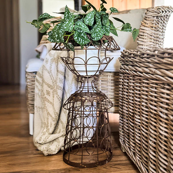 Distressed Hour Glass Plant Stand - Decor Steals | Decor Steals