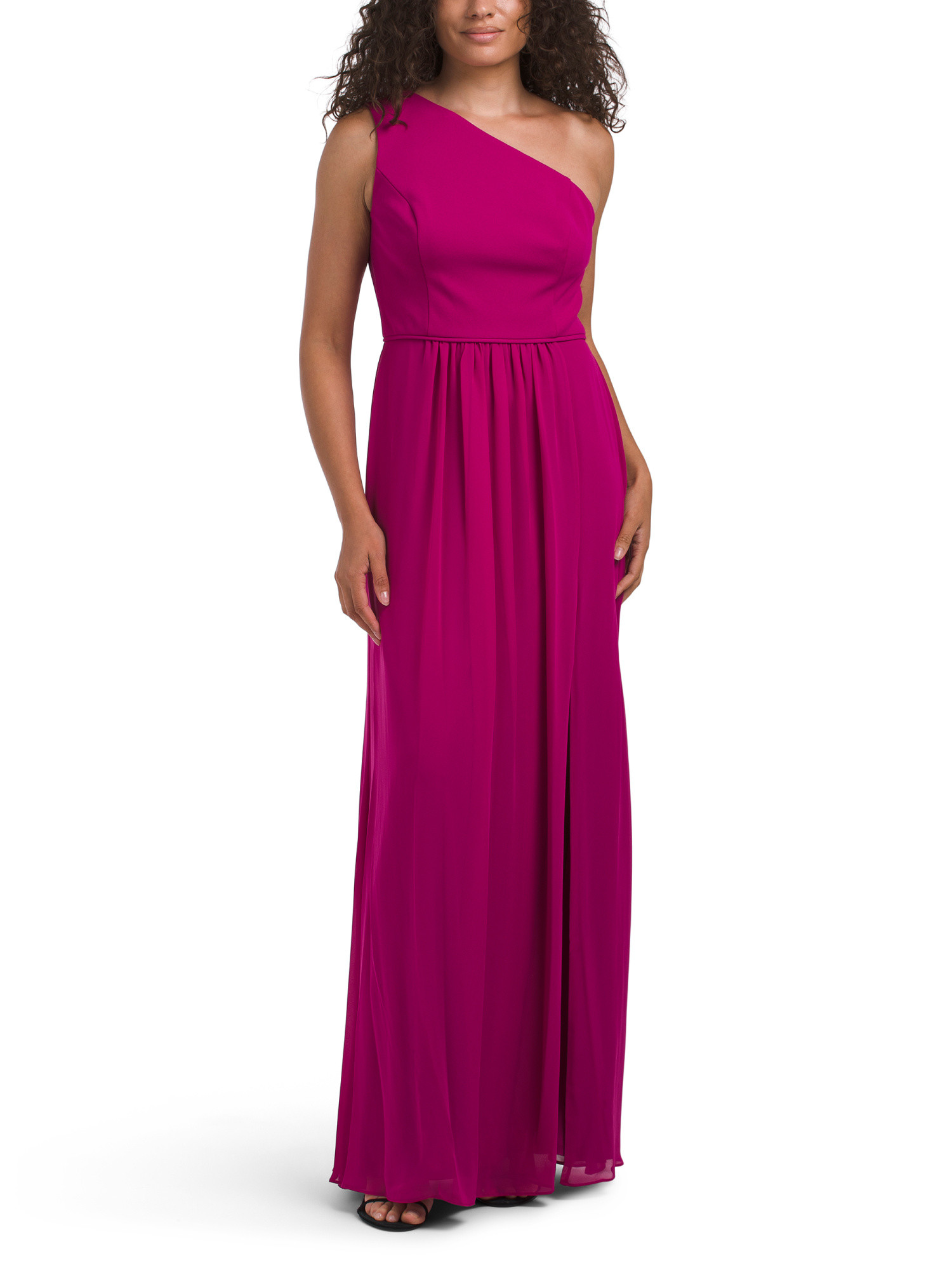 One Shoulder Crepe Chiffon Gown | TJ Maxx