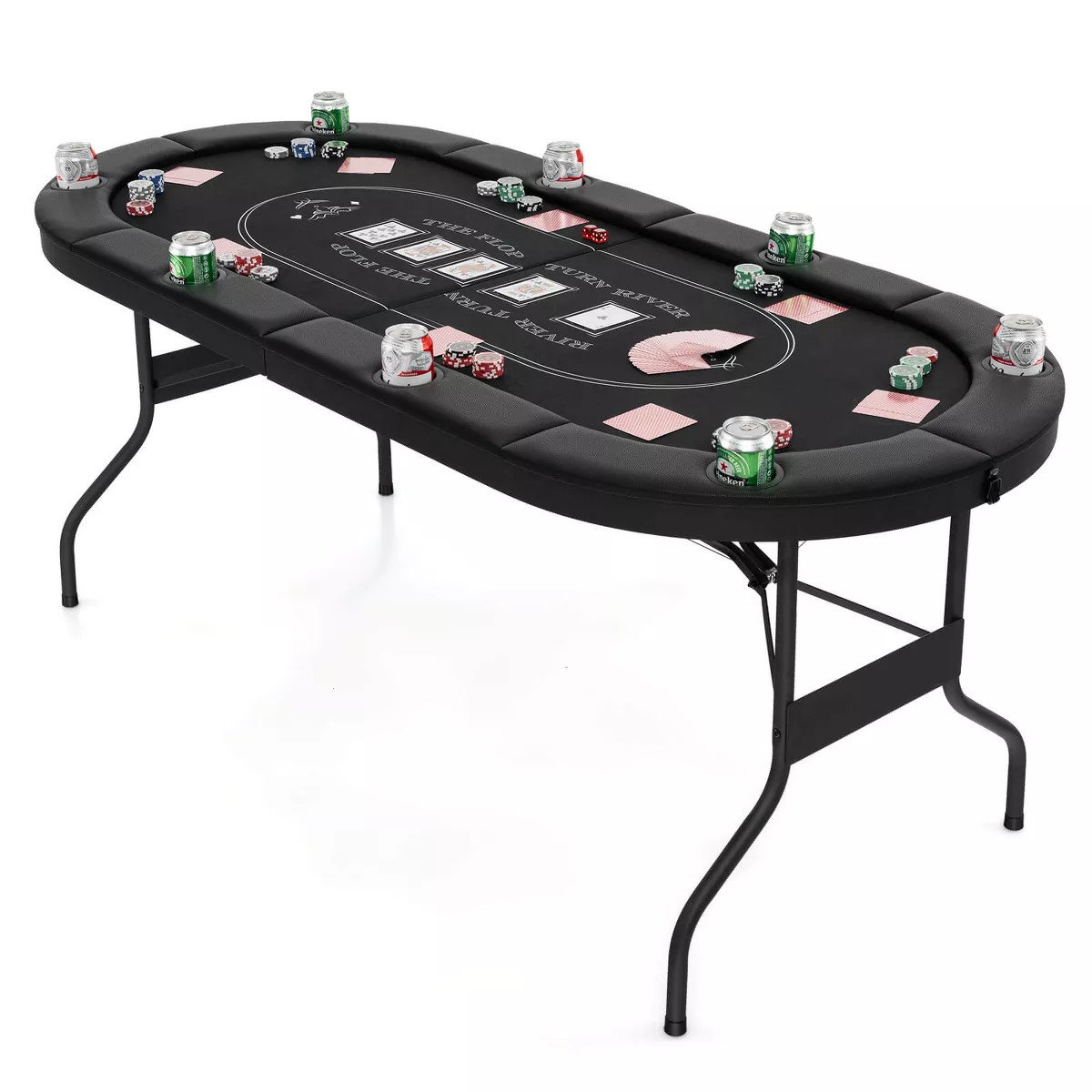 Costway 8 Player Foldable Poker Table Portable Folding Texas Holdem Table w/Padded Rail Blue/Blac... | Target