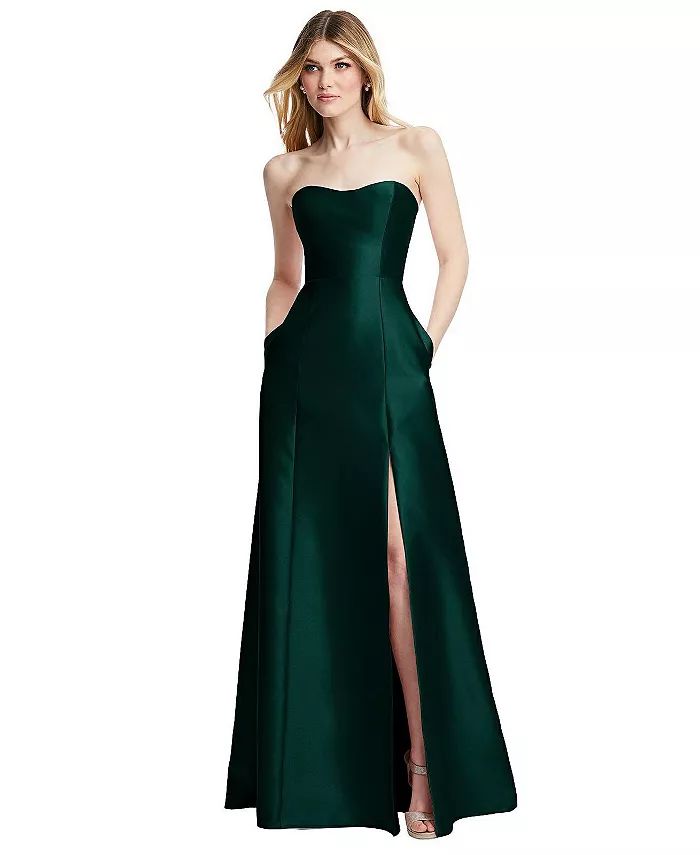 Womens Strapless A-line Satin Gown with Modern Bow Detail | Macy's