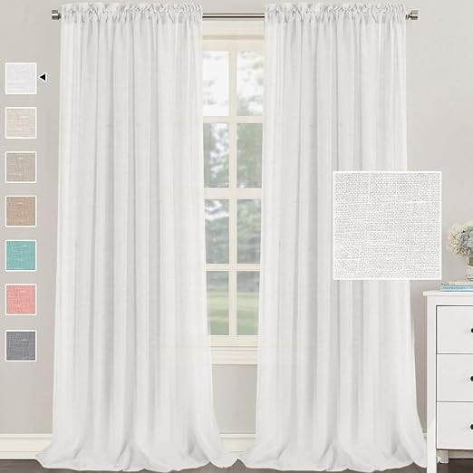 H.VERSAILTEX Natural Linen Blended Curtains 108 Inches Length 2 Panels Textured Woven Linen Sheer... | Amazon (US)