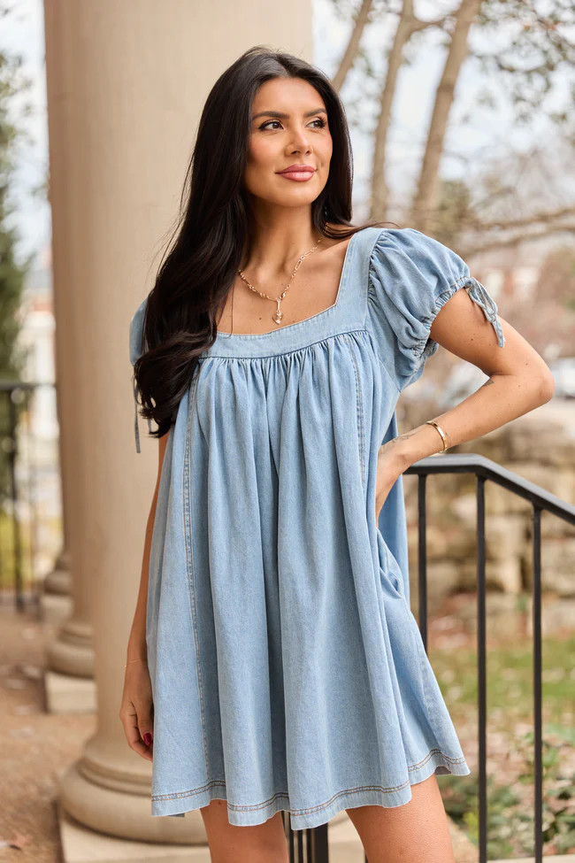 Meet Me Later Chambray Short Sleeve Swing Dress | Pink Lily