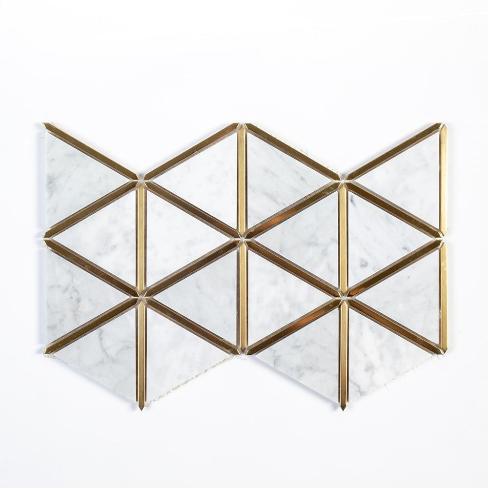 Larchmont Metallic 8.5 in. x 14.5 in. x 8 mm Geometric Marble with Metal Mosaic Tile | The Home Depot