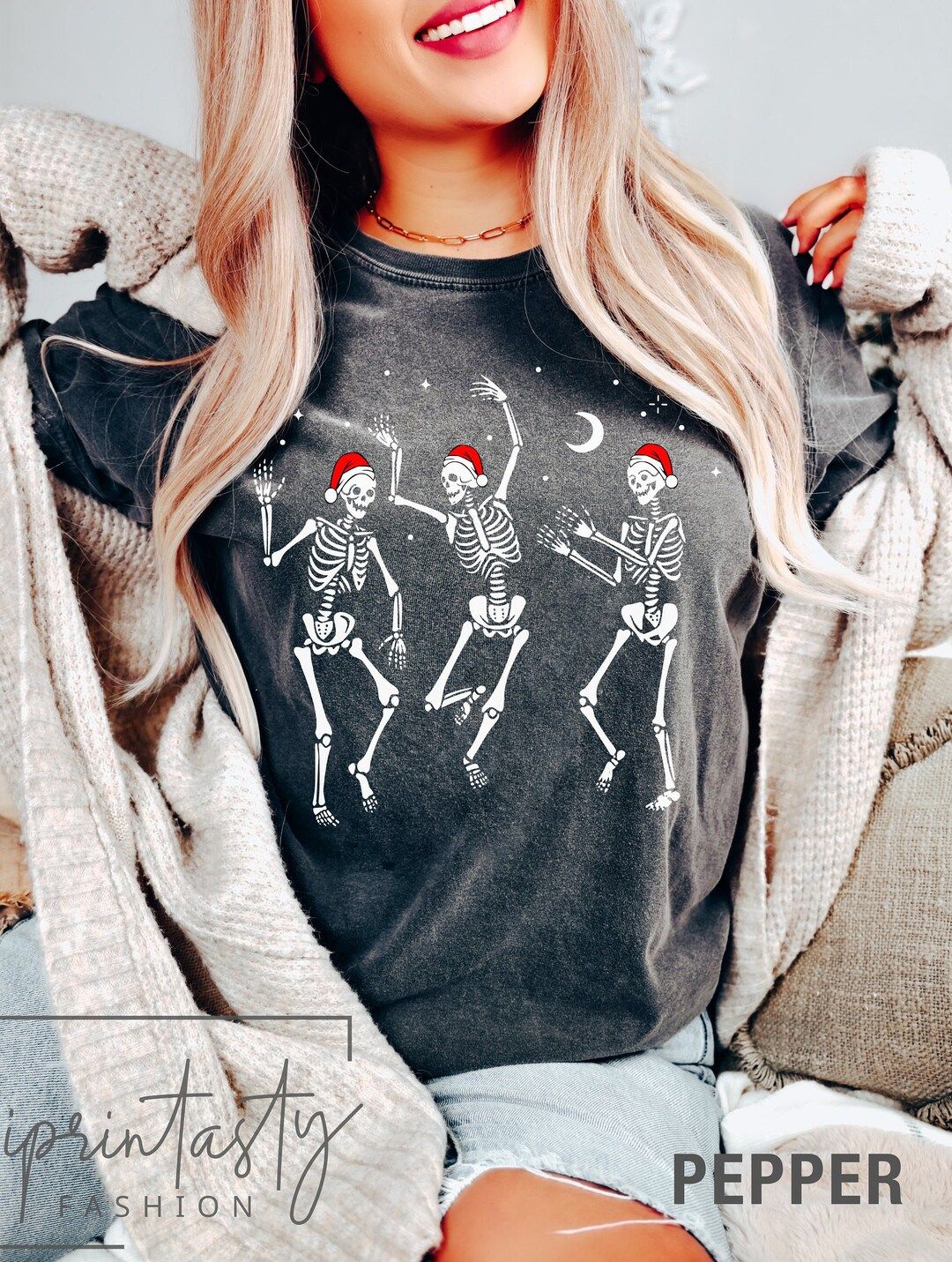 Comfort Colors® Christmas Skeleton t-shirt, funny christmas t- Shirt, Dancing Skeletons t-Shirt,... | Etsy (US)