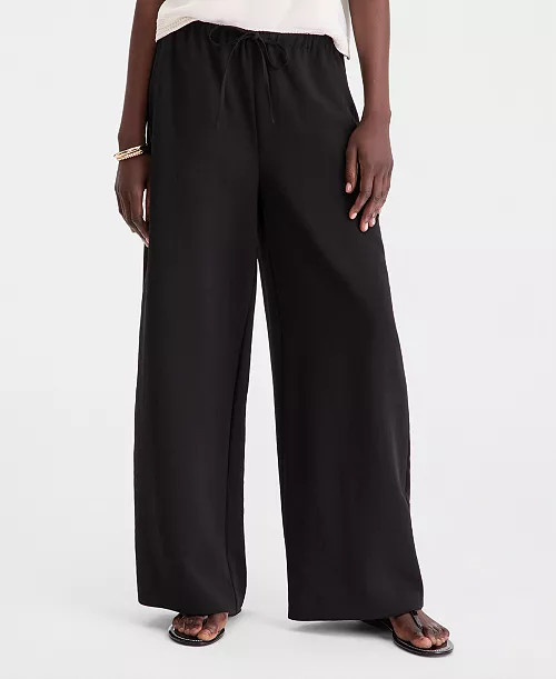 Women's High-Rise Pull On Crepe Wide-Leg Pants | Macy's