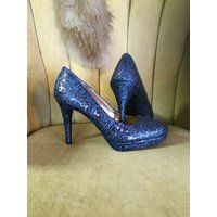 Glitter High Heels. Dark Navy Blue Heels . Bridal Shoes. Sizes 5.5-11 Custom Made To Order Short Tal | Etsy (US)