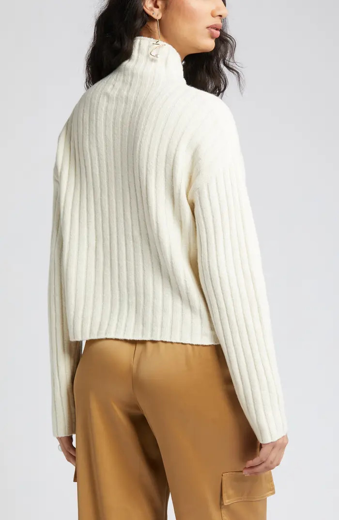 Women's Cotton Blend Rib Funnel Neck Sweater | Nordstrom