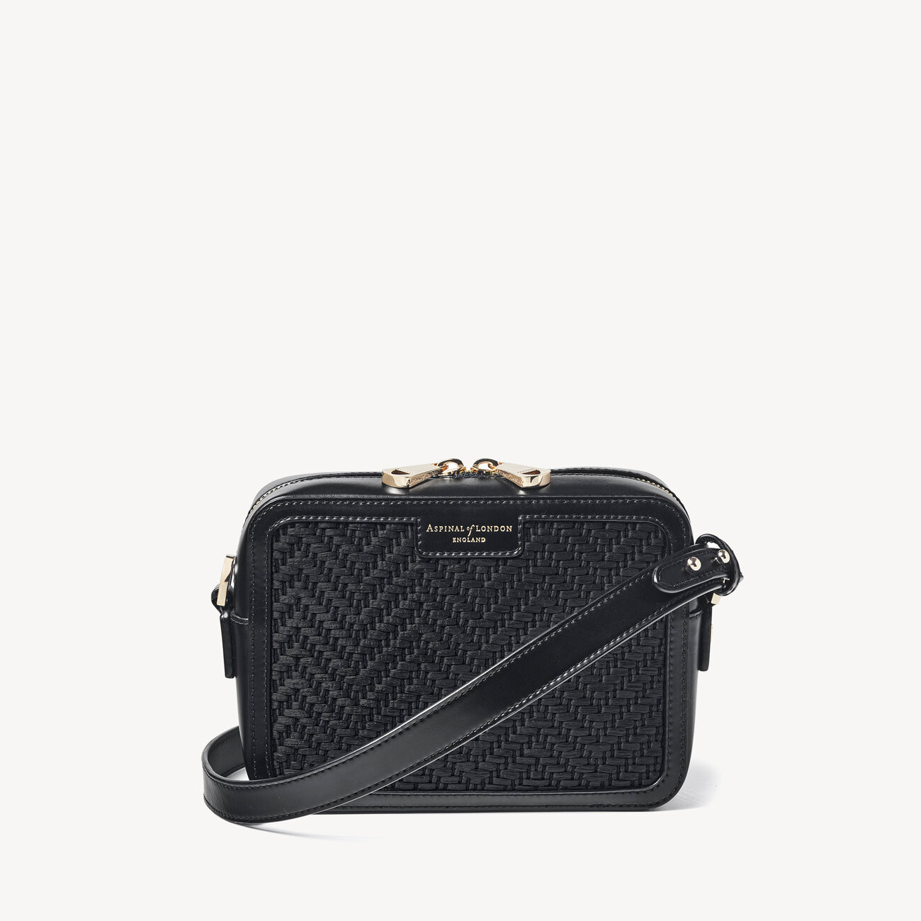 Camera Bag
        Black Chevron Raffia & Smooth Black | Aspinal of London