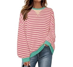 ZESICA Womens Casual Striped Pullover Tops Long Sleeve Shirts Crewneck Oversized Sweatshirts 2024... | Amazon (US)