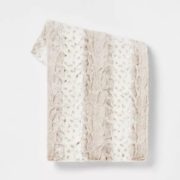 Snow Leopard Faux Fur Ombre Throw Blanket Neutral - Threshold™ | Target