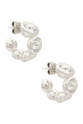 Bottega Veneta Textured Hoop in Silver | FWRD | FWRD 