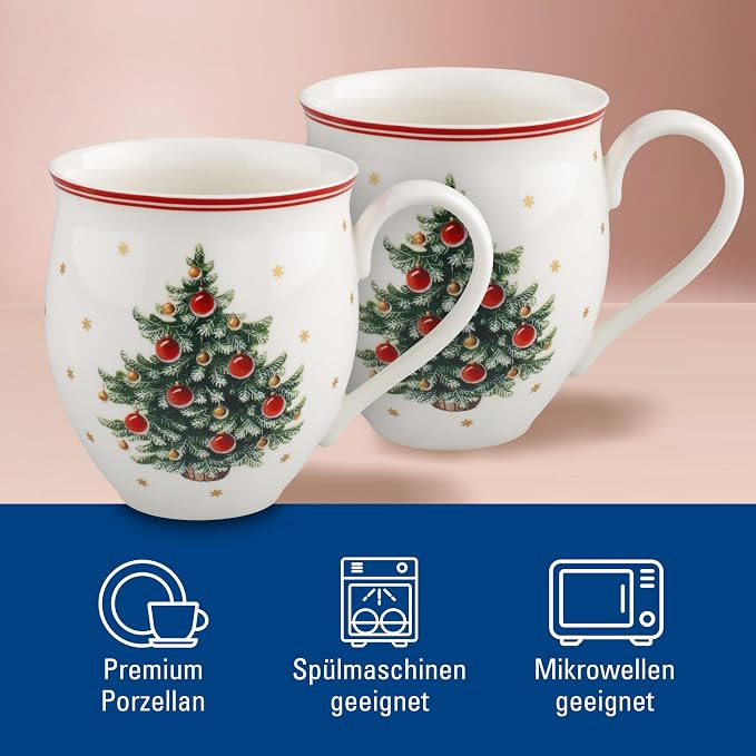 Porcelain mugs with a hand-painted Christmas tree design in red and white, set of 2, ready for holiday morning coffee 

 #LTKHome #LTKSaleAlert