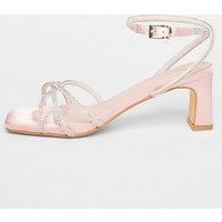 Quiz Pale Pink Diamante Strappy Heeled Sandals | Very (UK)