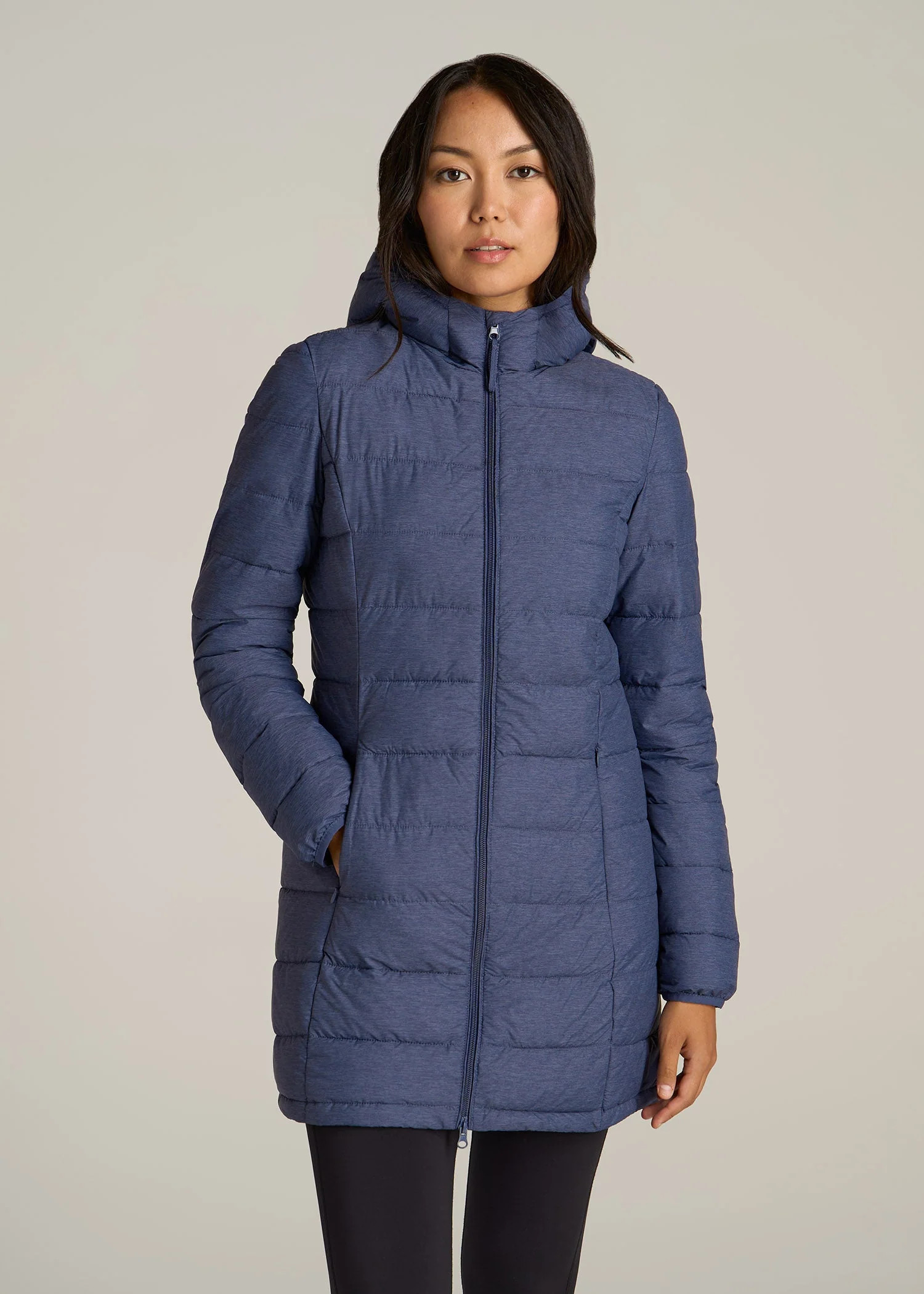 Packable Puffer Jacket for Tall Women in Blue Space Dye | American Tall