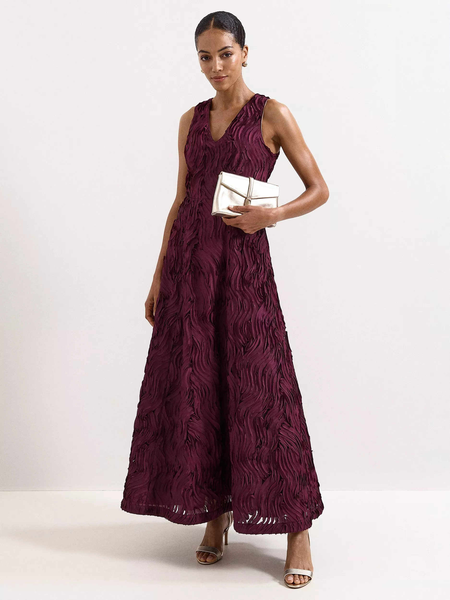 Phase Eight Collection 8 Amanda Textured Maxi Dress, Burgundy | John Lewis (UK)