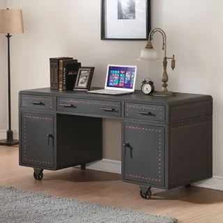 Acme Furniture Actaki Sandy Gray Metal Executive Desk | Bed Bath & Beyond