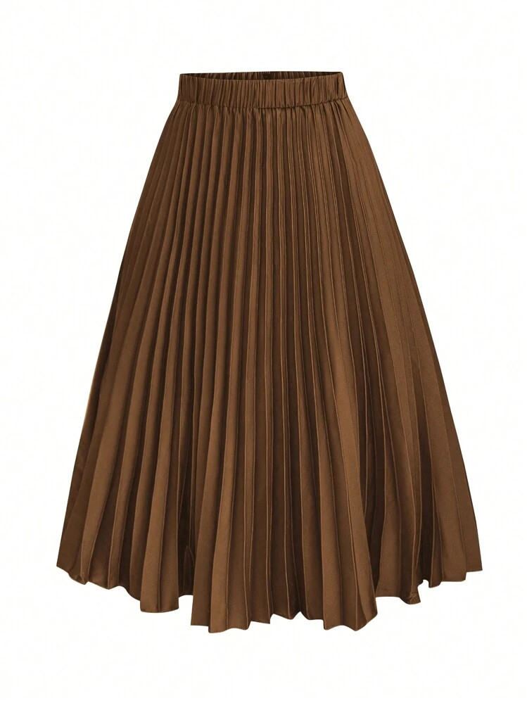 Rometta Plus Solid Pleated Skirt For Summer Maxi Women Outfit Fall Cloth For Women | SHEIN