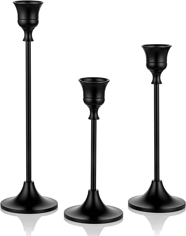 Romadedi Candlestick Holder Matte Black Candle Holder Set of 3 Decorative Candle Holder for Taper... | Amazon (US)